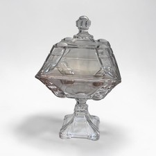 Antique EAPG Glass Footed Compote w/ Lid Circa 1880 Adams & Co. “Clear Ribbon” picture