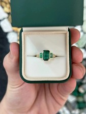2.30 Ct Emerald Cut Natural Emerald & Diamond Wedding Ring 14K Yellow Gold picture
