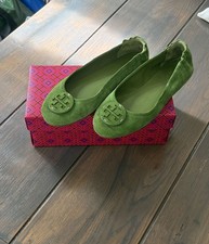 Tory Burch Minnie Travel Ballet Flats Size 8 Green Suede Logo picture