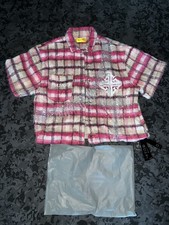 GUAPI Men’s 2XL French Rose Uzi Flannel Plaid Short Sleeve Rhinestone picture