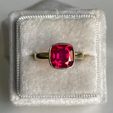 Luxurious 4Ct Cushion Cut Red Ruby Bezel Engagement Ring Solid 18K Yellow Gold picture