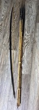 Vtg  Papua New Guinea Tribal Archery Set Black Palm Bow Pitpit Reed Arrows PNG picture