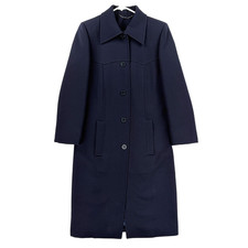 Celine Coat Womens 40 Blue Wool Twill Long Single Breasted Overcoat Made France picture