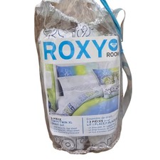 Vintage Roxy Paradise Stripe Logo Blue Green 3 Piece Twin XL Sheet Set NEW picture