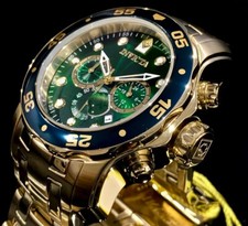 Invicta Mens Pro Diver Scuba Chronograph Green Dial 18Kt Gold Plated Watch 0075 picture