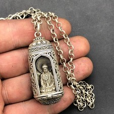 Vintage Tibetan Silver Collection Buddha Rulaifo Lucky Pendant Amulet Necklace picture