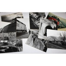 9 VTG large railroad photos mounted on cardboard B&W locomotives engines trains picture