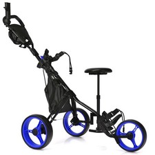 Goplus Folding 3 Wheels Golf Push Cart with Seat Scoreboard Adjustable Handle picture
