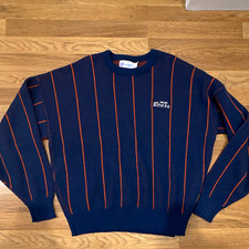 Vintage Cliff Engle Chicago Bears NFL knit Sweater Size L Navy Orange Striped picture