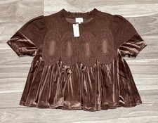 Size S - NWT Anthropologie En Elly Velvet Scallop Top Brown picture
