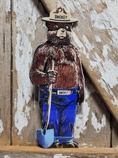 VINTAGE SMOKEY THE BEAR PORCELAIN SIGN OLD US FOREST SERVICE NATIONAL PARK FIRE picture
