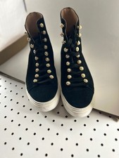Stuart Weitzman Black Suede Pearl Embellished High-Top Sneakers picture