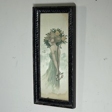 Antique Art Nouveau Framed Textile Lady Panel Raphael Kirchner c1900 Wall Art picture