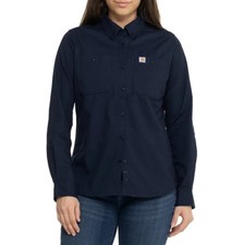 Carhartt 103106 Women’s Navy Long Sleeve Rugged Canvas Shirt Size S (4-6) picture