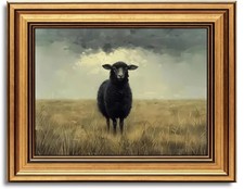 Vintage Gold Framed Sheep Wall Art Antique Country Black Sheep Oil Painting Prin picture