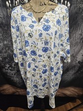 CROFT & BARROW, WOMEN'S NEW BLUE/YELLOW COTTON ELBOW SLEEVED FLORAL TEE, SIZE 3X picture