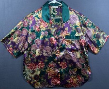 Vtg Kathryn Blouse Womens Multicolor Floral Poly Kimono Medium Button Up Vintage picture