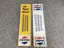 Vintage 1965 and 1993 PEPSI COLA Soda Metal Wall Thermometer M-165 USA picture