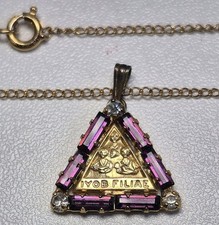 VTG IYOB FILIAE Job's Daughters triangular rhinestone pendant w/ chain picture