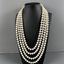 Vintage Glass Pearl Necklace Cream Knotted Extra Long Flapper Opera 90