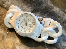 ✨🤍 NOS STUNNING Early MICHAEL KORS White CERAMIC Chain Link Bracelet Watch🤍✨ picture