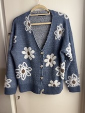 SHEIN Floral Dusty Blue Cardigan Size 8-10 L US - EU 40-42 picture