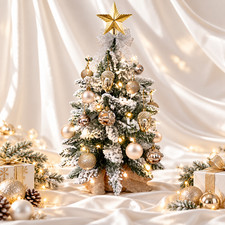 22in Mini Christmas Tree With Light Gold Artificial Xmas Decoration Flocked Snow picture