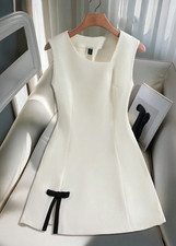 Vestido mini cuello asimétrico  parches y lazo corto casual para mujer * picture