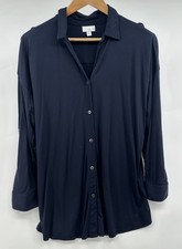 J Jill Women’s Navy Blue Button Oversized Collared Blouse Comfortable Large picture