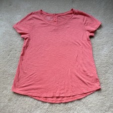 Talbots Orange Slub Knit SS Tee Shirt w/ Back Buttons - Size L - VGUC picture