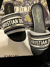 Christian Dior Dway Slides Size EU39 & EU 38 Black and White Embroidered Cotton picture