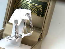 $799-💥1/4CT TW NATURAL Diamond TWIST HINGE BACK  HOOP EARRINGS SS/14K PL 925 picture