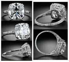 4.50CT Old Mine Cushion Cut Art Deco Lab Created Diamond 14K Gold Finish Ring picture