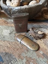 Awesome Primitive Early Copper Tobacco Tins Early Cabin Goods picture