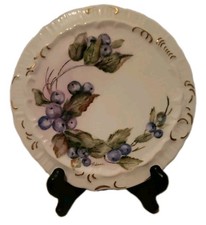 VTG Hand Painted Blueberry Trivet Porcelain Trivet Plate Wall Decor Cottage 6in+ picture