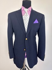 SAKS FIFTH AVE Classic Navy Modern 2-Button Blazer Sport Jacket 46 L e56 picture