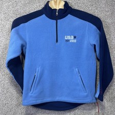 Vintage Team USA Jacket Womens Medium Blue Salt Lake 2002 Olympics Roots Fleece picture