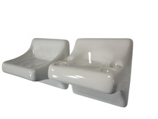 Vintage White Ceramic Soap Dish Tumbler Cup Tray Toothbrush Holder Mid Century picture