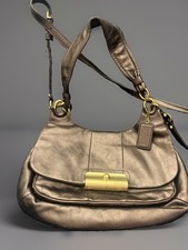 Vintage Coach Metallic Bronze / Brown Leather Flap Crossbody Shoulder Bag EUC picture
