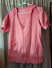 Y2k Vintage Victoria's Secret Pink Solid Full Zip Short Sleeve V-Neck picture