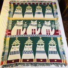 Vintage Pat Meyers Christmas Cats Crown Crafts 44x58 Blanket Throw Cotton picture