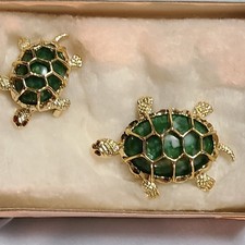  VTG Signed Gerrys Red Eye Mother Hatchling Turtle Brooch Set NOS Original Box picture