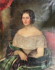 Antique 19th C Biedermeier Oil Painting Woman Portrait Needs Restoration picture