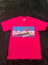 Hanes Hawaii Sunset Palm Trees T-Shirt Size M 38-40 Pink Vintage picture