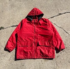 BUTWIN Men's Red Hooded Insulated Zip Parka Mid-Length Jacket Late 1960s Size XL picture