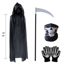 Halloween Death Skull Skeleton Cloak Costume Set Cosplay Party Fancy Dress Prop picture