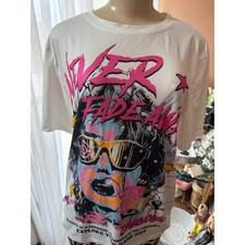 Romwe Never Fade Away Graphic Tee White Pop Art Portrait T-Shirt Medium picture