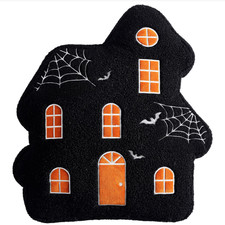 Halloween Haunted Castle House Ghosts Black Orange Embroidery Decorative Pillow picture