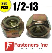 (Qty 250) 1/2-13 Grade 8 Nylon Insert Lock Nuts Nylock Yellow Zinc Plated picture