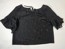 Madewell Butterfly Jacquard Blouse Womens Small Black Ruffle Sleeve Whimsigoth picture